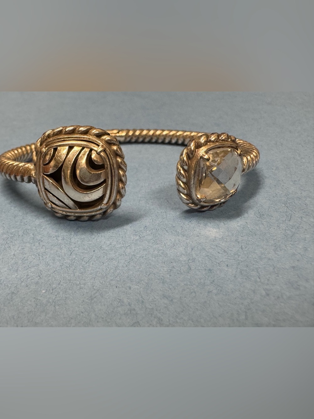 Gold-Tone Open Cuff Bracelet with Clear Stone Accent